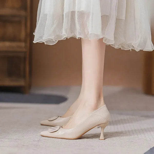 1012-3 Women's High Heels New Style Dress Mature Lady Lightweight Thin Heel Soft Leather Soft Sole Single Shoes