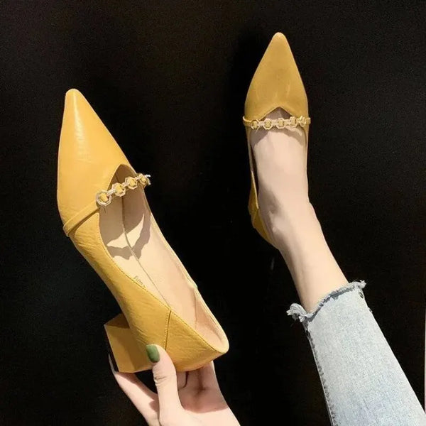 Women's Versatile Fashionable High Heels Autumn Season Pointed Toe Soft Leather Mid-calf Work Shoes